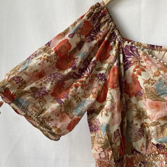 Torrid Georgette Eyelet Puff Sleeve Floral Top Women 1X Multicolor Smocked Waist - Picture 3 of 11